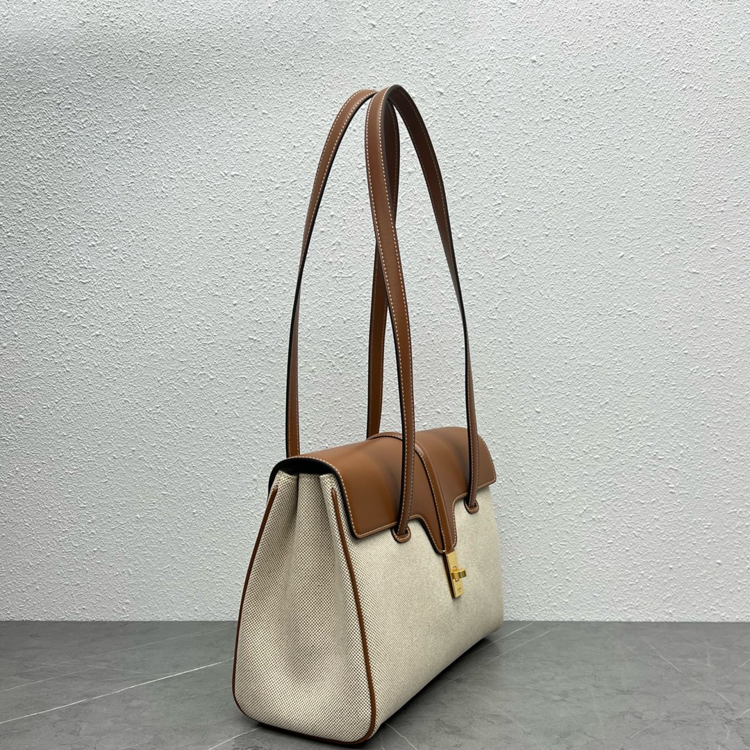 Celine Medium Soft 16 Canvas And Smooth Calfskin Handbag Shoulder Bag Cream/Tan 195543